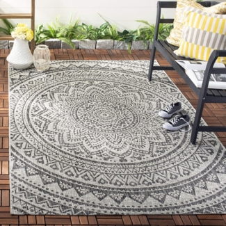 SAFAVIEH Zeitgenössische Teppich für Wohnzimmer, Esszimmer, Schlafzimmer - Courtyard Collection, Kurzer Flor, Hellgrau und Schwarz, 122 X 170 cm