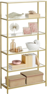 Regal mit 6 Ablagen, gehärtetes Glas, Gold, 30 x 80 x 177,3 cm