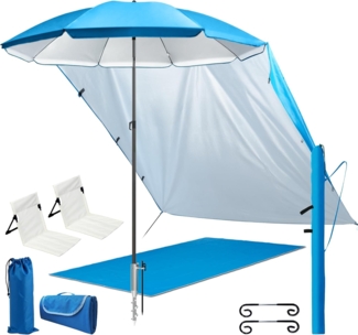 4smile Sonnenschirm 6er-Set in Blau, Sonnenschirm Strand Ø 200 cm, bequeme Strandliege, stabiler Rasendorn, Sonnensegel Strand, leichte Stranddecke(1,5x2 m), Schirmhülle