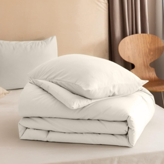 Sleeptime 4-Jahreszeiten-Bettdecke mit Kissenbezug, waschbar und Allergiker-geeignet, 135x200 cm + 80x80 cm, Beige