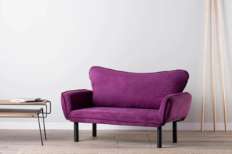 Dmora - 2-Sitzer SchlafsofaAsterope, Verwandelbares Sofa, Lineare Stoffstruktur, Schlafsessel mit Stauraum, 140x65 h70 cm, Lila
