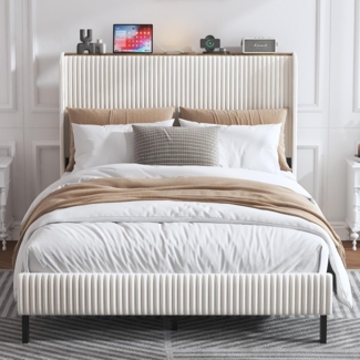 OKWISH Polsterbett mit Lattenrost und Kopfteil (ohne Matratze), mit Abnehmbare Rückenlehne, aus PU, 160*200cm