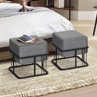 Multifunktionaler stapelbarer Sitzhocker Tas 2er Set quadratisch Dunkelgrau [en. casa]