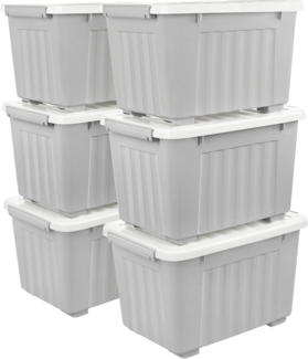 Cetomo,35L,6er-Pack, Aufbewahrungsbox mit deckel,Aufbewahrungsboxen, mit Clips, stapelbar, Wohnzimmer, Schlafzimmer. lebensmittelecht ,Verschlussclips,Neumaterial Plastik-Box grau