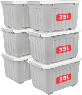 Cetomo,35L,6er-Pack, Aufbewahrungsbox mit deckel,Aufbewahrungsboxen, mit Clips, stapelbar, Wohnzimmer, Schlafzimmer. lebensmittelecht ,Verschlussclips,Neumaterial Plastik-Box grau