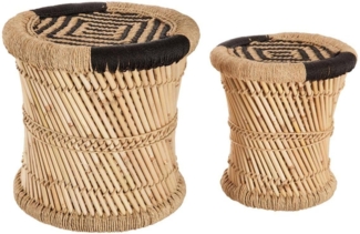 Set aus 2 niedrigen Satztischen aus Jute und Bambus HORIZON, Nomadenstil