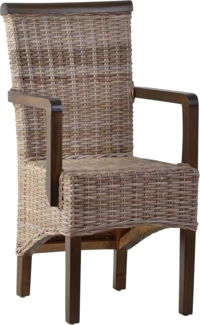 MiaMöbel Rattan Armlehnstuhl 'Larissa' grau Massivholz, Rattan Mahagoni Landhaus