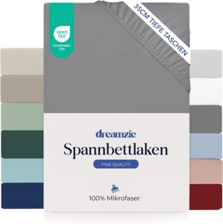 Dreamzie Spannbettlaken 140x200 cm - 35 cm Tiefe Tasche - 100% Mikrofaser Bettlaken - Anthrazit, Schadstoffgeprüft (Oeko TEX), Bettlaken mit Gummizug
