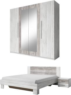 Schlafzimmer Set Vera komplett 4tlg Bett 180cm arctic pine hell / dunkel Kleiderschrank
