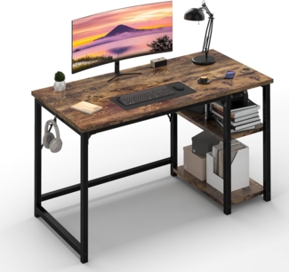 JUMMICO Schreibtisch 120cm mit Regalen, Tisch mit Stauraum, stabile Stahlkonstruktion – Rechts- oder Linksschreibtisch – Rustikales Braun