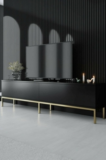 Dmora - Fernsehschrank Regulus, Ständer für Wohnzimmerfernseher, Niedriges Wohnzimmer-Sideboard, TV-Ständerbasis, 180x30h47 cm, Schwarz und Gold