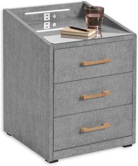 LUNA Nachttisch Boxspringbett, Dunkelgrau - Funktionaler Nachtschrank mit USB-Anschluss und LED-Beleuchtung - 47 x 61 x 46 cm (B/H/T)