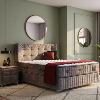 Pointhome Boxspringbett Set, Sleepure, Schlafzimmerbett, Matratze mit Topper, H3 / H4 (Fest) (1 x Matratze, 2 x Bettkasten, 1 x Bettkopfteil), Abnehmbarer & waschbarer Topper mit Reißverschluss, Matratzenhöhe:31cm