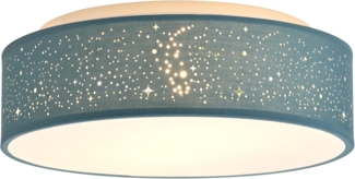 Zedelmaier Deckenlampe Stoff 38cm E27x2 max. 40W Deckenleuchte mit Sternenhimmel Wohnzimmer Schlafzimmer Kinderzimmer Flur Küche Lampe Decke Stoffdeckenlampe Rund (Türkis, Ø38x12,5 cm)
