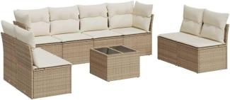 9-tlg. Garten-Sofagarnitur mit Kissen Beige Poly Rattan