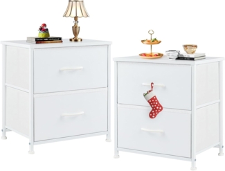 DUMOS Nachttisch 2er Set Beistelltisch Stoff Schubladenschrank Schmal Schrank Kommode Schlafzimmer Industrial Stil für Wohnzimme Kinderzimmer Flur Aufbewahrungsschrank