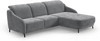 CAVADORE Ecksofa Blue/Moderne Eckcouch mit Longchair, inklusiv Kopfteilverstellung und mattschwarzen Metallfüßen / 271 x 93 x 191 / Flachgewebe, Grau