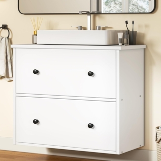 YITAHOME Waschbeckenunterschrank, Wandmontierter Waschtischunterschrank mit 2 Schubladen, Badezimmerschrank, Waschtisch-Organizer, für Badezimmer, Wohnung, Weiß