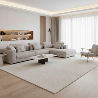 Fashion4Home Teppich Wohnzimmer – Einfarbig Teppich, Uni Teppich fürs Kinderzimmer, Schlafzimmer, Arbeitszimmer, Büro, Flur und Küche - Kurzflor Teppich Cream-Weiß, Größe: 200x290 cm