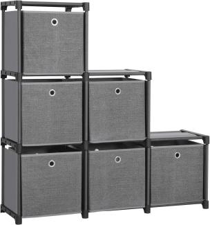 SONGMICS Steckregal 6 Würfel Aufbewahrungssystem mit 6 Stoffboxen DIY Schrank multifunktional mit robustem Metallrahmen Gummihammer 105 x 105 x 30 (B x H x T) Schwarz LSN66BK