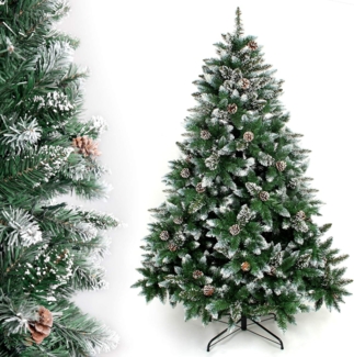 Yorbay Künstlicher Weihnachtsbaum Künstlicher Tannenbaum mit Schnee, Kiefernzapfen, mit Ständer, Weihnachtsbaum Christbaum für Weihnachten-Dekoration