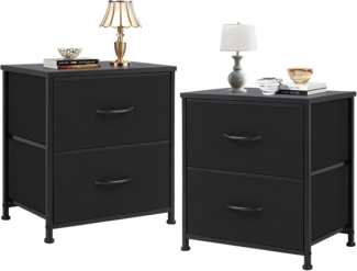Sweetcrispy Nachttisch 2er Set, Nachttisch Beistelltisch, Stoff Schubladenschrank, Schmal Schrank, Kommode Schlafzimmer, Kinderzimmer, Flur Aufbewahrungsschrank, Schwarz