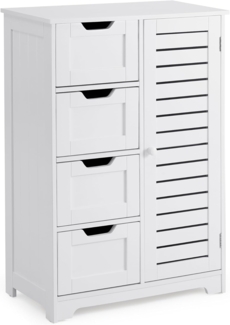 Mondeer Badkommode Badezimmerschrank (Moderne Shutter Design), mit 4 Schubladen 1 Tür, 56 x 30 x 82,5 cm, Weiß