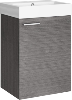 Baikal Badezimmermöbel-Set, 45 cm, inkl. Waschtisch, Melamin, 16 mm, montiertes Waschbecken, ohne Spiegel, 1 Tür, horizontaler Griff, Asche
