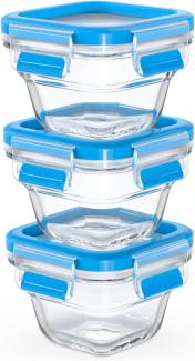 Emsa N10507 Clip & Close Glas Frischhaltedosen-Set 3-teilig | 3x0,18 L | stapelbar | gefrierfest | backofenfest | mikrowellenfest | 100% dicht | spülmaschinenfest | Transparent/Blau