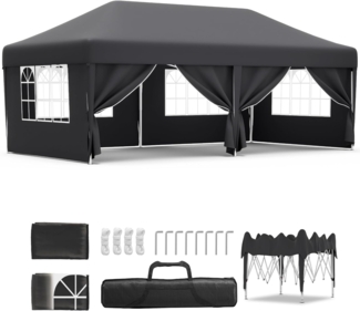 JUMMICO pavillon 3x6 Wasserdicht Stabil mit Seitenwänden Faltpavillon Partyzelt Gartenzelt mit UV Schutz 50+, Faltzelt für Garten,Grau