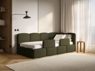 Selsey Jugendbett 90x200 cm Rechts Komfortables Polsterbett mit Bettkasten und HR30 Matratze Inklusive Abnehmbarem Rausfallschutz Gasdruckfedern für Stauraum Stabiler Rahmen Olivgrün