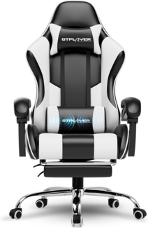 GTPLAYER Gaming Stuhl Bürostuhl Massage Gaming Sessel Ergonomischer Gamer Stuhl mit Fußstütze, Kopfstütze Massage-Lendenkissen, Gepolstert Gaming Chair, Drehsessel, weiß