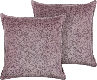 Kissen 2er Set Blumenmuster KALMIA Samtstoff 45 x 45 cm Rosa