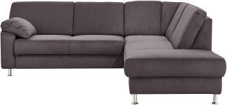 Cavadore Ecksofa Belfast mit Ottomane rechts / Polsterecke mit Federkern / inkl. Vorziehsitz und Bettkasten / 243 x 88 x 218 / Mikrofaser Grau
