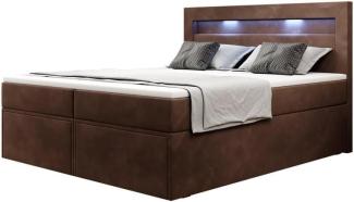 Boxspringbett Amelie mit LED und Stauraum 180x200 Braun H2 (bis 70kg)