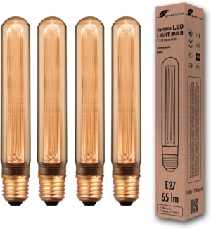 greenandco 4x LED Vintage Glühbirne zur Stimmungsbeleuchtung | dimmbar | E27 T30 | gold | 2,3W 65lm | 1800K extra warmweiß | 320° | 230V | flimmerfrei | Edison Glühbirne