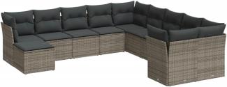 vidaXL 11-tlg. Garten-Sofagarnitur mit Kissen Grau Poly Rattan