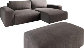 Ecksofa Lanzo XL 270x180 cm Mikrofaser Khakibraun Recamiere variabel mit Hocker