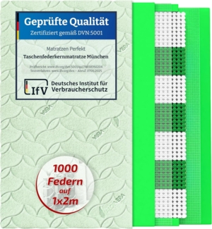 Matratzen Perfekt Taschenfederkernmatratze MÜNCHEN, 23cm hoch, 1000 Federn, 80x200 cm, H2