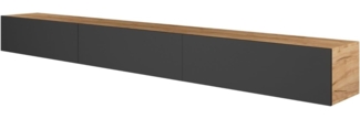 Planetmöbel TV Board 300 cm Gold Eiche/Anthrazit, TV Schrank mit 3 Klappen als Stauraum, Lowboard hängend oder stehend, Sideboard Wohnzimmer