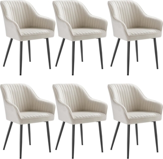 Songmics Esszimmerstuhl mit Armlehnen, 6er Set, Samt, 62,5 x 60 x 85 cm, Cappuccinobeige