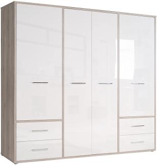 Kleiderschrank Jana 2 weiß Hochglanz Sandeiche 209 x 202 x 60 cm