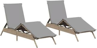 2 Sonnenliegen mit Auflagen Beige Poly Rattan