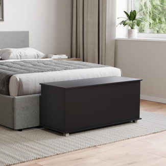 VIDA DESIGNS Leon Stauraum Ottomane Holztruhe mit Deckel, Sitz, Hocker, Fensterbank, Decken, Bettwäsche, Spielzeugkiste, Fußhocker, Schwarz