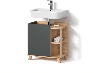 Livinity® Waschbeckenunterschrank Marano, Anthrazit/Sonoma, 60 x 65 cm mit Tür und offenen Fächern