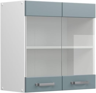 Hängeschrank R-Line Blau-Grau 60 cm mit Glastüren Vicco