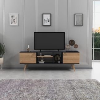 Hanah Home Modern TV Stand, Anthracite & Oak, 160 x 50 x 29.5 cm | 100% Melamine Coated Particle Board, 18 mm Thick | Sturdy Wooden Legs, 40 kg Capacity