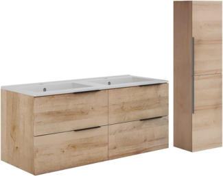 Vente-unique - Hängender Badezimmerunterschrank mit Einbauwaschbecken und Hochschrank - Heller Naturton - 120 cm - NISAYA