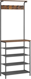 Vasagle Garderobenständer, Kleiderständer, Garderobe mit 5 Doppelhaken, Schuhregal mit 5 Ebenen, eine Ablage Oben, für Wohnungen, Schlafzimmer, Flur, Industrie-Design, vintagebraun-schwarz von Songmics HSR412B01