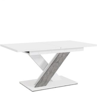 MEBLINI Esstisch Ausziehbar - 140-180x80x75cm - BRONX - Weiß Matt/Betonoptik - Esszimmertisch Modern - Küchentisch - Säulentisch - Ausziehtisch - Dining Table